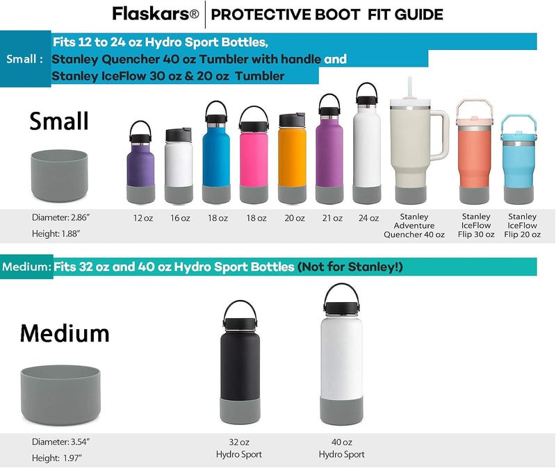 Flaskars Protective Silicone Boot for 12 oz - 40oz Hydroflask Water Bottles Anti-Slip Bottom Stanley Sleeve Cover Bumper (Medium, Grey) - Image 3